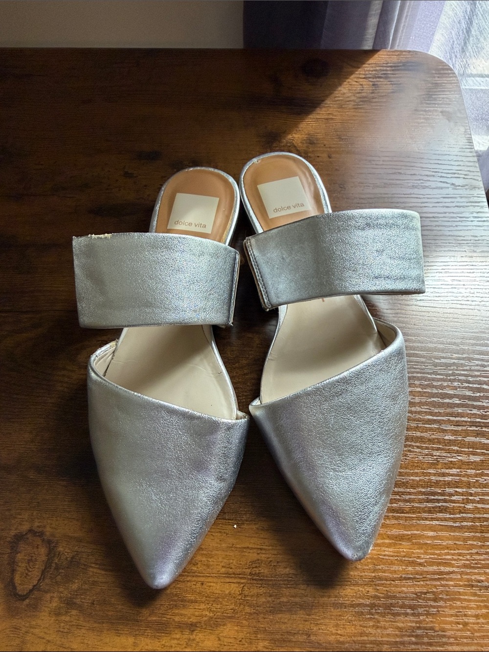Dolce Vita Metallic Silver Pointed Slide Mules